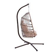 Outdoor patio wicker folding hanging chair rattan with khaki cushion and pillow by La Spezia additional picture 6
