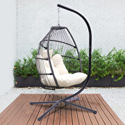 Outdoor patio wicker folding hanging chair rattan with light beige cushion and pillow by La Spezia additional picture 2