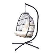 Outdoor patio wicker folding hanging chair rattan with light beige cushion and pillow by La Spezia additional picture 7