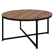 Natural wood finish modern round metal coffee table additional photo 2 of 9