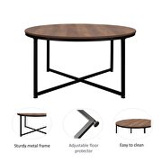 Natural wood finish modern round metal coffee table by La Spezia additional picture 8