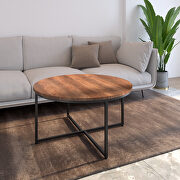 Natural wood finish modern round metal coffee table by La Spezia additional picture 9
