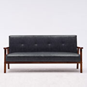 Black pu leather /wooden arms 3p sofa additional photo 3 of 11