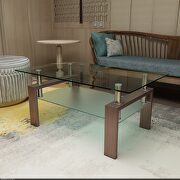 Glass top and walnut finish base rectangle coffee table by La Spezia additional picture 8
