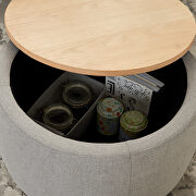 Light gray round storage ottoman/ end table (2 in 1) additional photo 5 of 9