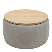 Light gray round storage ottoman/ end table (2 in 1) by La Spezia additional picture 8