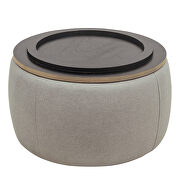 Light gray round storage ottoman/ end table (2 in 1) by La Spezia additional picture 10
