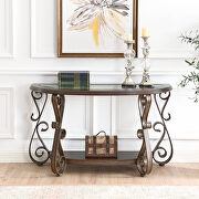 Console table with glass table top and powder coat finish metal legs in dark brown by La Spezia additional picture 3