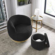 Black velvet and stainless steel base swivel barrel chair with with storage ottoman by La Spezia additional picture 3