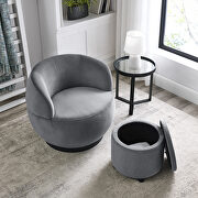 Velvet gray and black stainless steel base swivel barrel chair with with storage ottoman by La Spezia additional picture 2