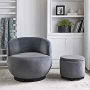 Velvet gray and black stainless steel base swivel barrel chair with with storage ottoman by La Spezia additional picture 3