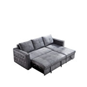 Gray sectional sofa with pulled out bed, 2 seats sofa and reversible chaise with storage, both hands with copper nail additional photo 2 of 13