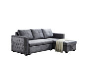 Gray sectional sofa with pulled out bed, 2 seats sofa and reversible chaise with storage, both hands with copper nail additional photo 4 of 13