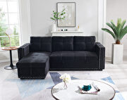 Black sectional sofa with pulled out bed, 2 seats sofa and reversible chaise with storage, both hands with copper nail by La Spezia additional picture 10