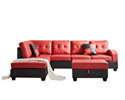 Red pu sectional 3-seaters sofa with reversible chaise by La Spezia additional picture 14