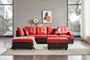 Red pu sectional 3-seaters sofa with reversible chaise additional photo 4 of 15
