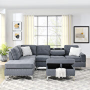 Gray velvet sectional sofa with reversible chaise storage ottoman and cup holders by La Spezia additional picture 2