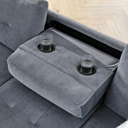 Gray velvet sectional sofa with reversible chaise storage ottoman and cup holders by La Spezia additional picture 4