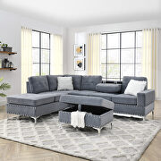 Gray velvet sectional sofa with reversible chaise storage ottoman and cup holders by La Spezia additional picture 5