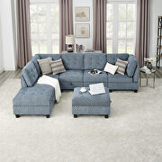 Navy blue chenille l-shape modular sectional sofa includes three single chair, two corner and two ottoman by La Spezia additional picture 3