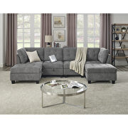 Gray chenille u-shape modular sectional sofa includes two single chair, two corner and two ottoman by La Spezia additional picture 3