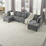 Gray chenille l-shape modular sectional sofa includes three single chair, two corner and two ottoman by La Spezia additional picture 3