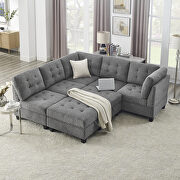 Gray chenille l-shape modular sectional sofa includes three single chair, two corner and two ottoman by La Spezia additional picture 4