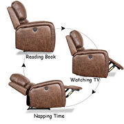 Nut brown bonded pu leather power electric recliner chair with usb charge port additional photo 4 of 11