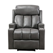 Gray breathable pu leather recliner chair with 2 cup holders by La Spezia additional picture 14
