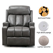 Gray breathable pu leather recliner chair with 2 cup holders by La Spezia additional picture 4