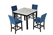 5-piece counter height dining table set with faux marble dining table and 4 upholstered-seat chairs in blue by La Spezia additional picture 2