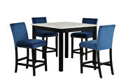 5-piece counter height dining table set with faux marble dining table and 4 upholstered-seat chairs in blue by La Spezia additional picture 12