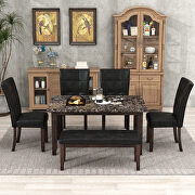 6-piece faux marble dining table set with faux marble dining table, 4 chairs and  bench in black by La Spezia additional picture 2