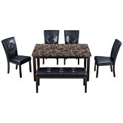 6-piece faux marble dining table set with faux marble dining table, 4 chairs and  bench in black by La Spezia additional picture 18
