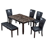 6-piece faux marble dining table set with faux marble dining table, 4 chairs and  bench in black by La Spezia additional picture 20