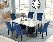 7-piece dining table set: faux marble dining rectangular table and 6 blue chairs by La Spezia additional picture 3