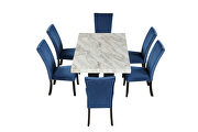 7-piece dining table set: faux marble dining rectangular table and 6 blue chairs by La Spezia additional picture 4