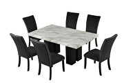 7-piece dining table set: faux marble dining rectangular table and 6 black chairs by La Spezia additional picture 2