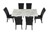 7-piece dining table set: faux marble dining rectangular table and 6 black chairs by La Spezia additional picture 6
