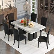 7-piece dining table set: faux marble dining rectangular table and 6 black chairs by La Spezia additional picture 9