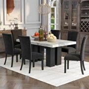 7-piece dining table set: faux marble dining rectangular table and 6 black chairs by La Spezia additional picture 10