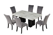 7-piece dining table set: faux marble dining rectangular table and 6 gray chairs by La Spezia additional picture 2