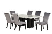 7-piece dining table set: faux marble dining rectangular table and 6 gray chairs by La Spezia additional picture 6