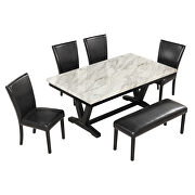 6-piece dining table set: faux marble top table, 4 upholstered seats and bench by La Spezia additional picture 13