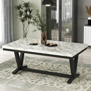 6-piece dining table set: faux marble top table, 4 upholstered seats and bench by La Spezia additional picture 4