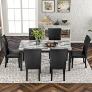 7-piece dining table set: faux marble top table and 6 upholstered seat chairs by La Spezia additional picture 3