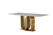 Contemporary dining table in gold with sintered stone top and u-shape pedestal base by La Spezia additional picture 2