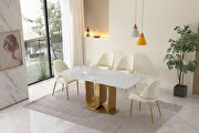 Contemporary dining table in gold with sintered stone top and u-shape pedestal base by La Spezia additional picture 3