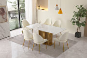 Contemporary dining table in gold with sintered stone top and u-shape pedestal base by La Spezia additional picture 5