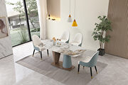 Champagne and blue finish sintered stone dining table with cone shape pedestal base by La Spezia additional picture 2